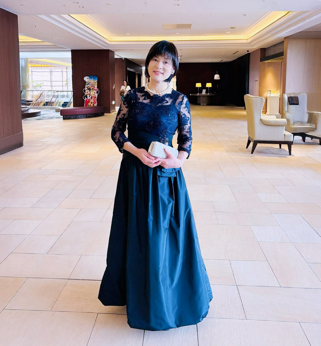 実際の結婚式 母親 フォーマルドレスL072ネイビー